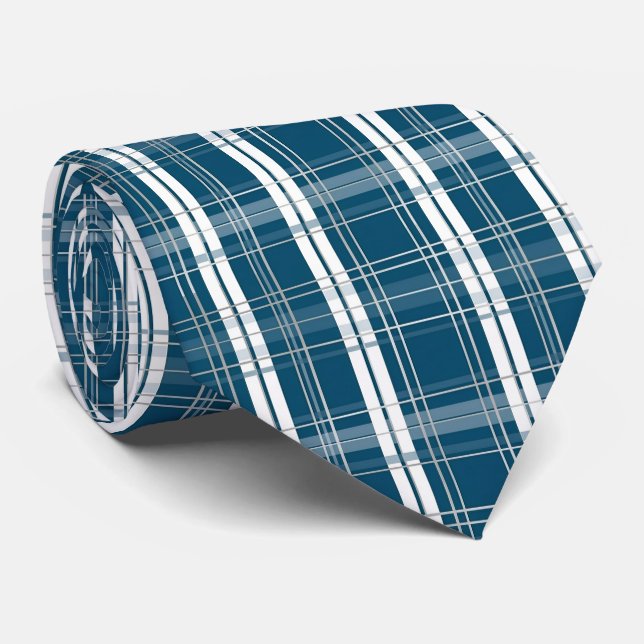 Klassisk Blå & Vit Tartan Rutig Vinter Slips (Rullad)