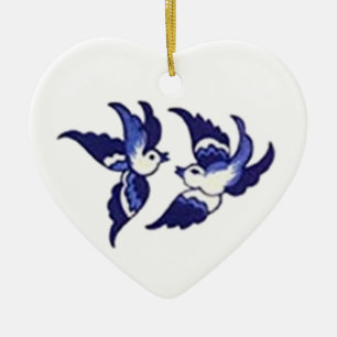 Klassisk blå Willow Bird Design Julgransprydnad Keramik
