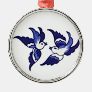 Klassisk blå Willow Bird Design Julgransprydnad Metall