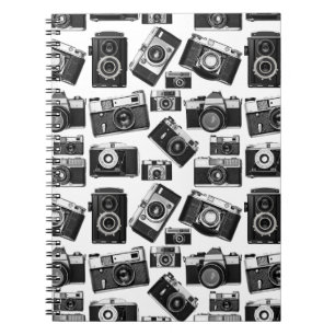 KLASSISK BLACK- OCH VITRETRO-PHOTO CAMERAS-KONSTRU ANTECKNINGSBOK