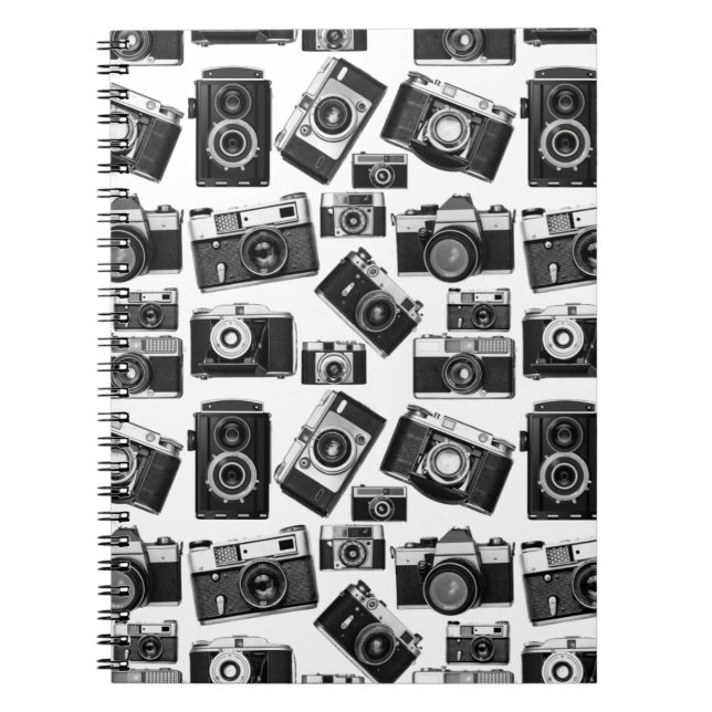 KLASSISK BLACK- OCH VITRETRO-PHOTO CAMERAS-KONSTRU ANTECKNINGSBOK (Framsidan)