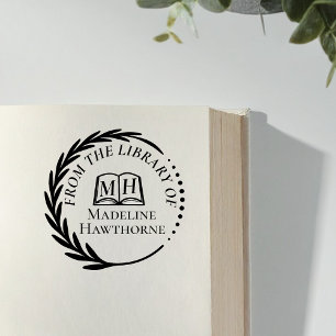 Klassisk bladkrans från bibliotekets bokmärke stämpel