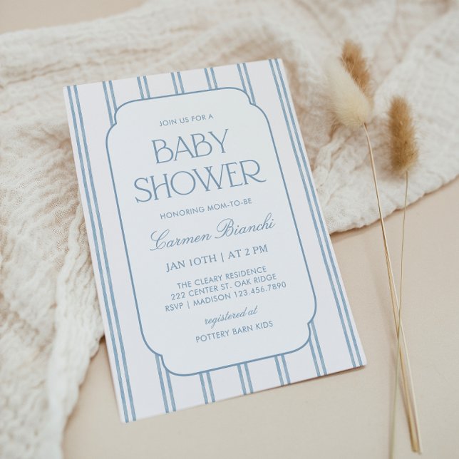 Klassisk blårandig baby shower-inbjudan inbjudningar (Skapare uppladdad)