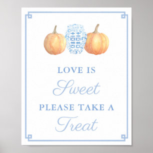 Klassisk blekblå och orange pumpa bröllopsdusch poster