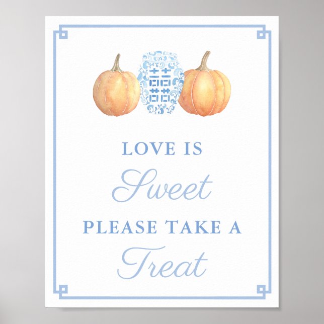 Klassisk blekblå och orange pumpa bröllopsdusch poster (Framsidan)