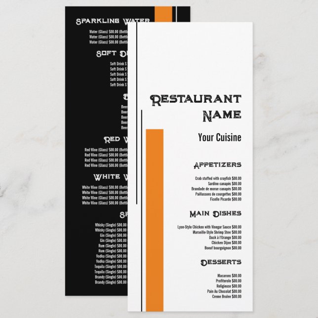 Klassisk blockfärg, restaurang Slimline Meny (Fram/baksida)