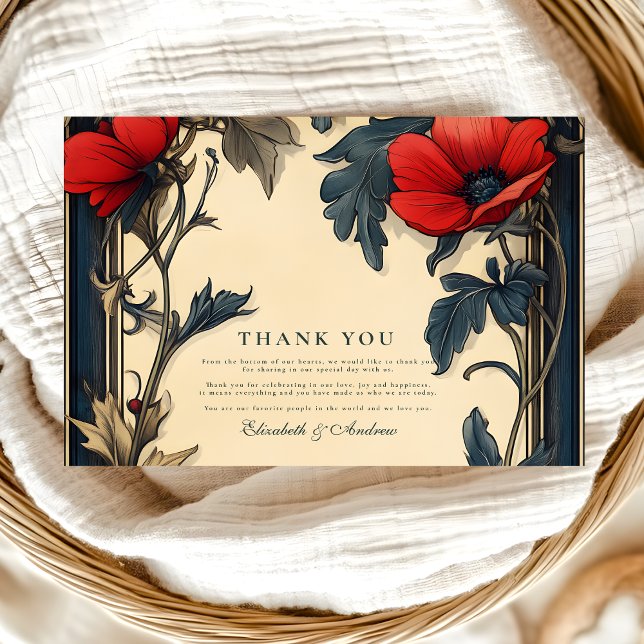 Klassisk blomkonst Wedding Art Nouveau Tack Kort (Skapare uppladdad)