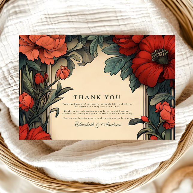 Klassisk blomkonst Wedding Art Nouveau Tack Kort (Skapare uppladdad)