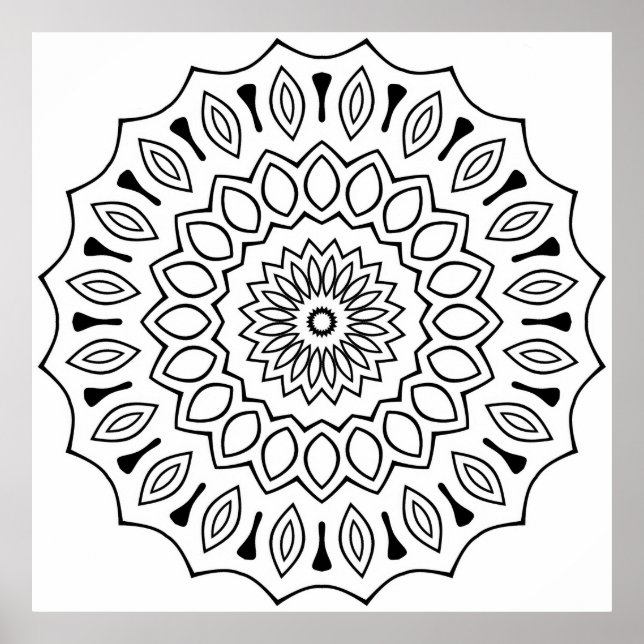 Klassisk Blommig Mandala Målarbild Invecklad Konst Poster (Framsidan)