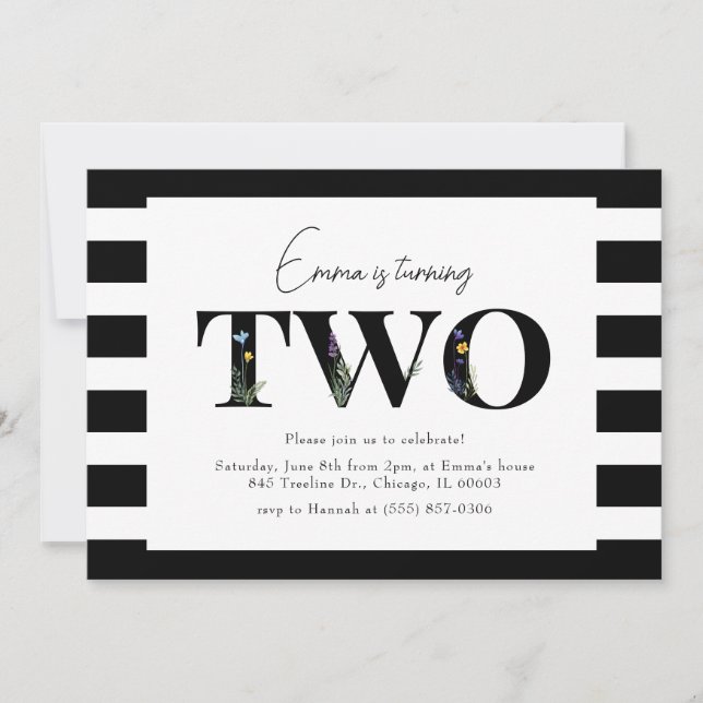 Klassisk Blommigt Andra födelsedagsinbjudan Inbjudningar (Framsida)