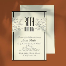 Klassisk Blommigt Beige Vuxen Birthday-inbjudan