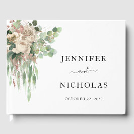 Klassisk Blommigt Black and White Peonies Bröllop Gästböcker