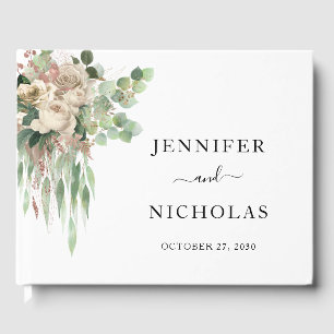 Klassisk Blommigt Black and White Peonies Bröllop Gästböcker