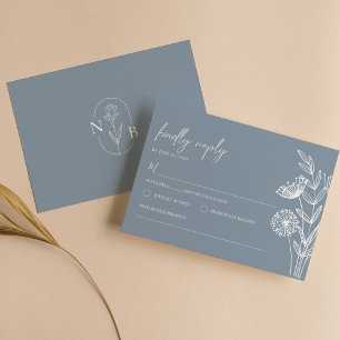 Klassisk Blommigt Dusty Blue Bröllop-minimalistisk OSA Kort