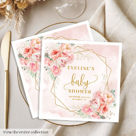 Klassisk blommigt för rosa, babyduschluncheon pappersservett