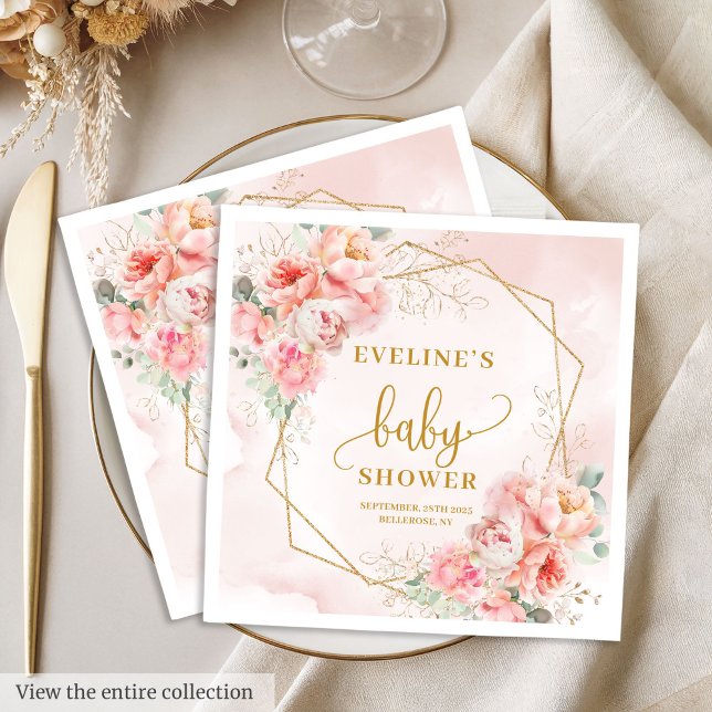 Klassisk blommigt för  rosa, babyduschluncheon pappersservett (Classic blush pink florals baby shower luncheon Napkins)