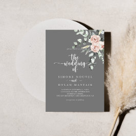 Klassisk Blommigt Grått Bröllop i Rosa ros i  Inbjudningar