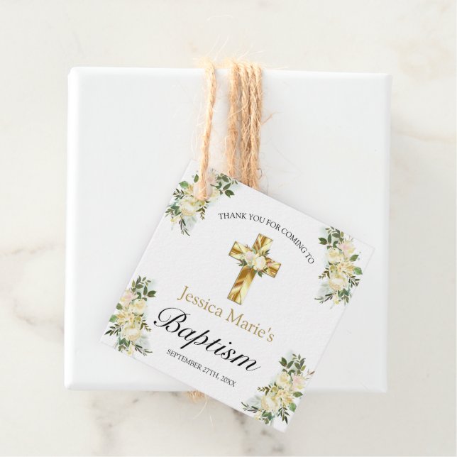 Klassisk Blommigt Guld Kor-baptism Tack Gåvor Etiketter (På plats)
