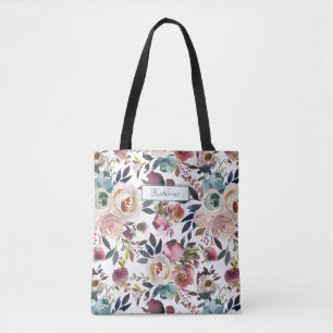 Klassisk Blommigt med namnet Cream Rosa Blue Grön Tygkasse