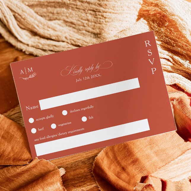 Klassisk blommigt mongram terracotta bröllop OSA kort (Skapare uppladdad)