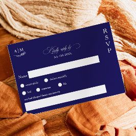 Klassisk blommigt, monogram marinblått bröllop OSA kort