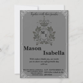 Klassisk Blommigt Monogram Vapensköld Bröllop Inbjudningar