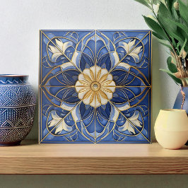 Klassisk Blommigt Pat#12 Blue Gult ID1078 Kakelplatta