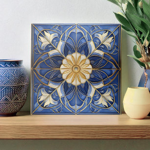 Klassisk Blommigt Pat#12 Blue Gult ID1078 Kakelplatta