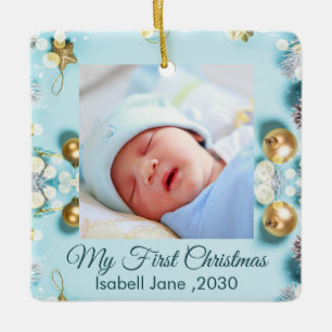 Klassisk Blommigt Ram Baby Första jul Julgransprydnad Keramik