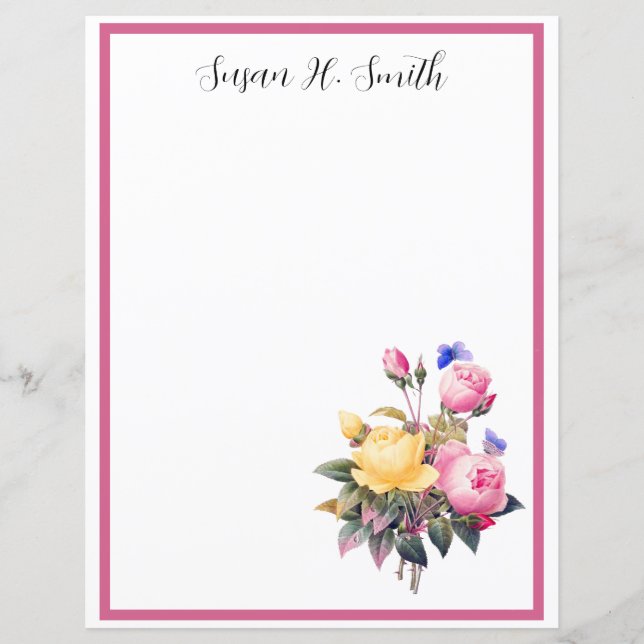 Klassisk Blommigt Rosa Gul ros Lila Butterfly (Framsida)