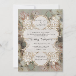Klassisk Blommigt Rosa Vit ros Guld Gilded Script Inbjudningar