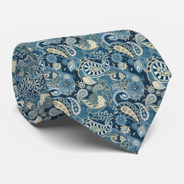 Klassisk Blommigt Slate Blue Paisley Slips (Rullad)