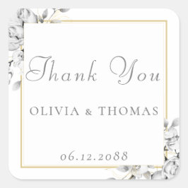 Klassisk Blommigt Teckning Guld Ram Rustic Bröllop Fyrkantigt Klistermärke