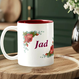 Klassisk blommonogram bokstav J & Jad namn person Två-Tonad Mugg
