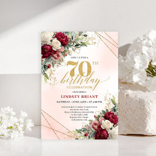 Klassisk blomster- guld 70-års födelsedagsfest inb inbjudningar