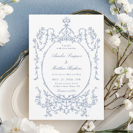 Klassisk blomster ram Dusty Blue Bröllop Inbjudningar