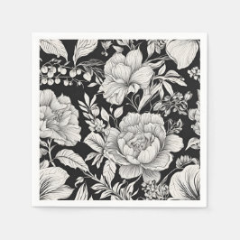 Klassisk Blomster Svart och Vit Vintage Pappersservett