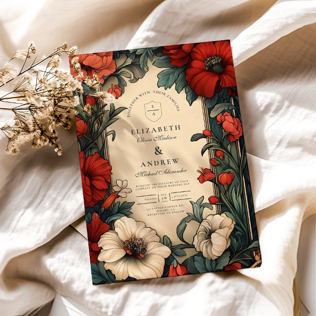Klassisk blomsterbröllop Art Nouveau Inbjudningar (Skapare uppladdad)
