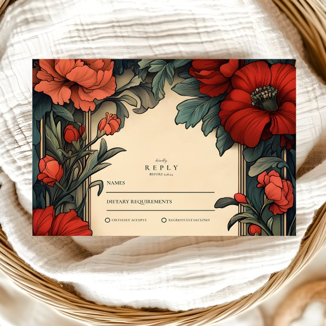 Klassisk blomsterbröllop Art Nouveau OSA Kort (Skapare uppladdad)