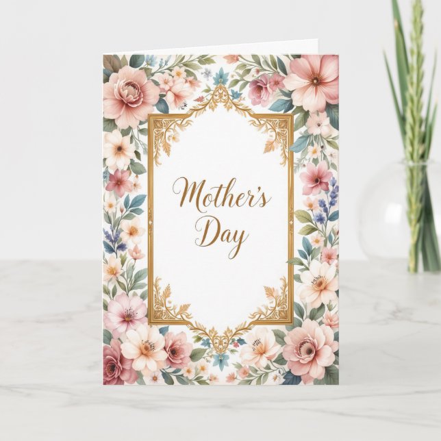 Klassisk blomsterkant Mors dag Pastell Botanisk  Helgkort (Framsida)