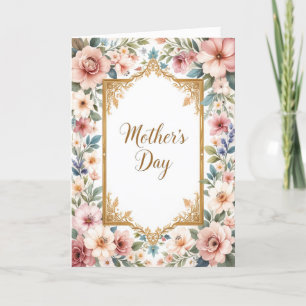 Klassisk blomsterkant Mors dag Pastell Botanisk Helgkort
