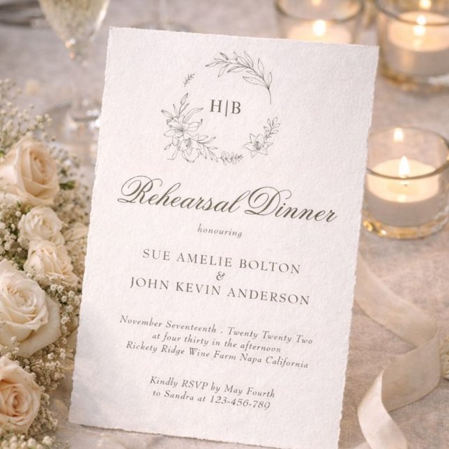 Klassisk blomsterkrans Monogram Bröllop Inbjudningar (Skapare uppladdad)