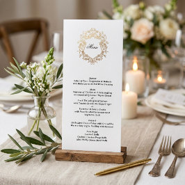 Klassisk blomsterkrans monogram bröllop meny
