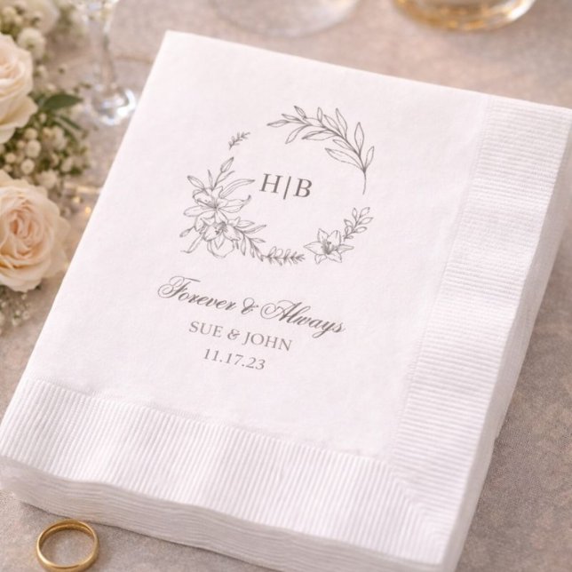 Klassisk blomsterkrans monogram bröllop pappersservett (Skapare uppladdad)