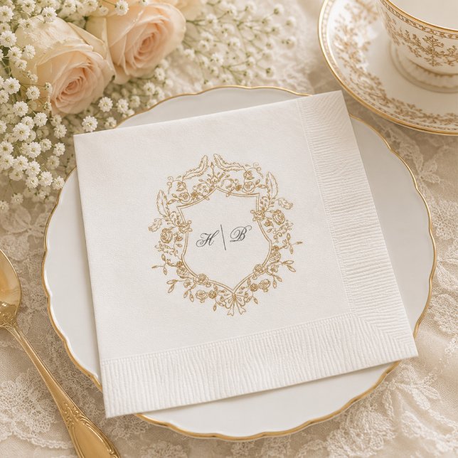Klassisk blomsterkrans monogram bröllop pappersservett (Skapare uppladdad)