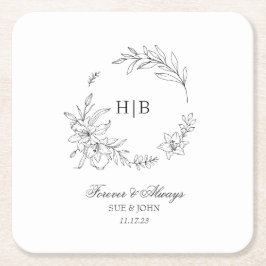 Klassisk blomsterkrans monogram bröllop underlägg papper kvadrat