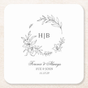 Klassisk blomsterkrans monogram bröllop underlägg papper kvadrat
