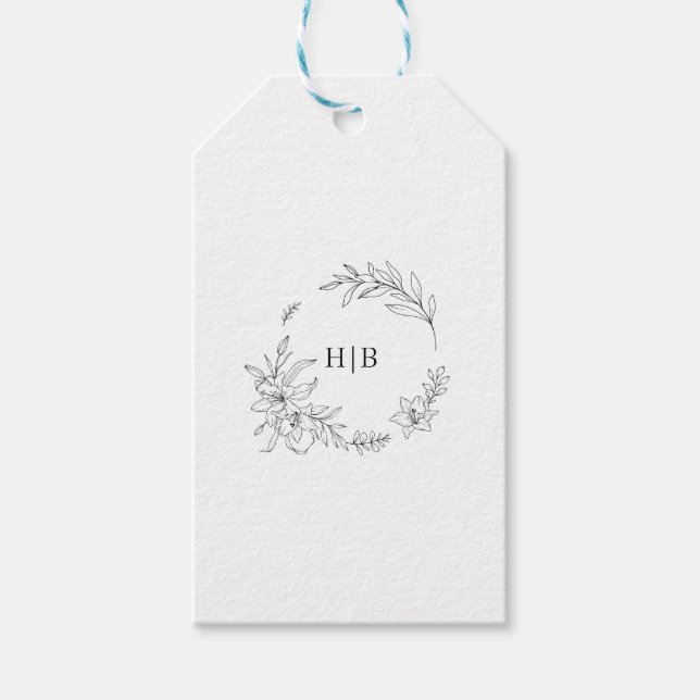 Klassisk blomsterkransmonogram bröllop presentetikett (Framsidan)
