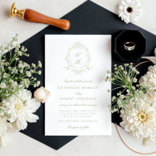 Klassisk blomsterprydd vapensköld elegant bröllops inbjudningar