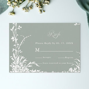 Klassisk blomsterram Bröllop RSVP Sagegrön OSA Kort